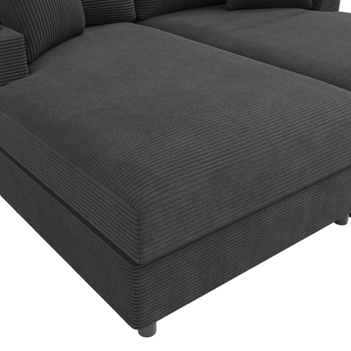 SCHLAFSOFA 2-SITZER Cord Grau mit USB, USB-C, Handyhalterung und Getränkehaltern - Grau, Holzwerkstoff/Kunststoff (163/82/140cm) - WISHDOR