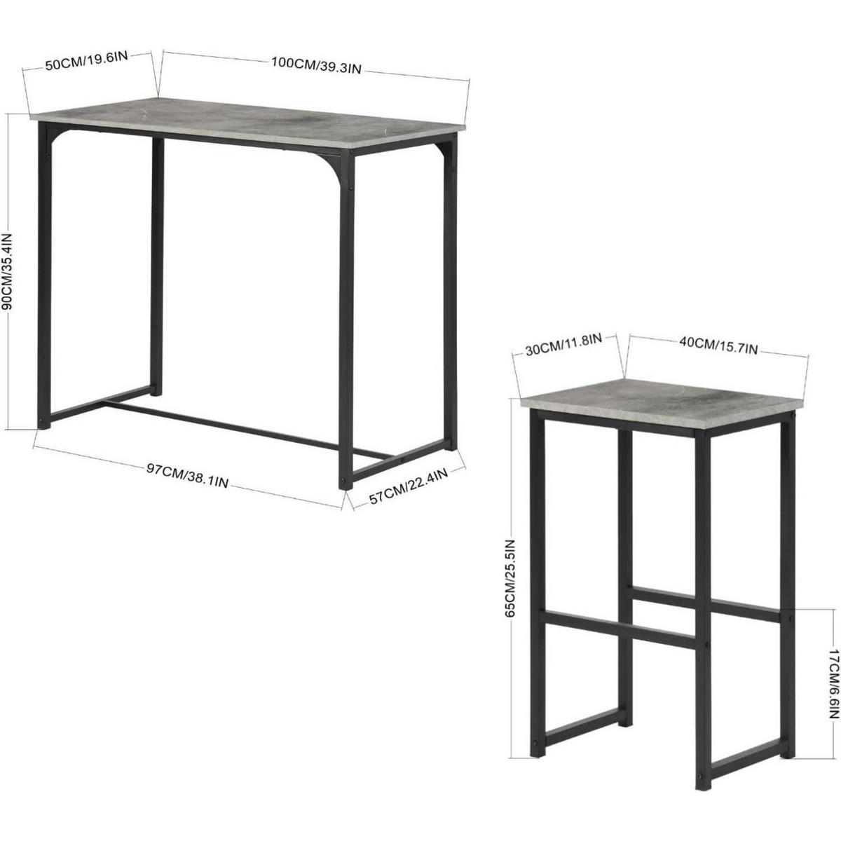 BARTISCH-SET mit 4 Hockern, Industriestil, Grau - Grau, Holzwerkstoff (50/90/100cm)