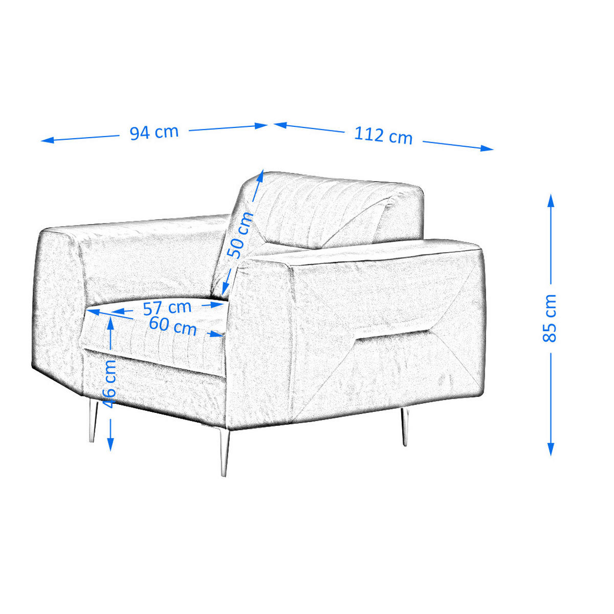 RELAXSESSEL Venezia hellgrau mit schwarzen Beinen - Hellgrau/Schwarz, Textil (112/85/94cm) - Beautysofa