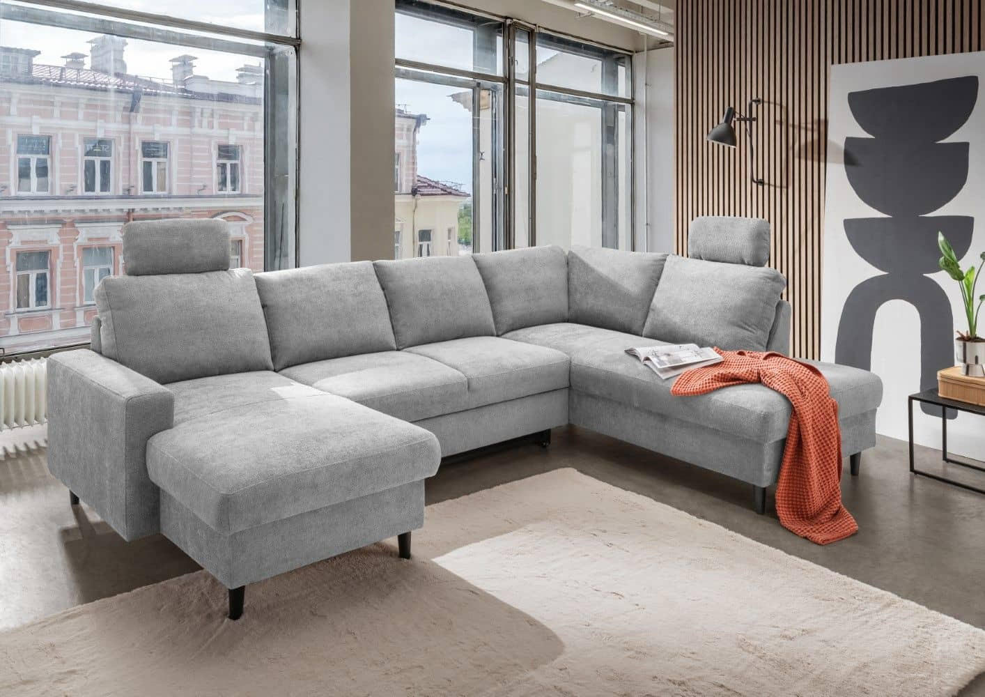 Thumbnail - myHomelando Wohnlandschaft, Grau, Textil, 5-Sitzer, U-Form,L-Form, 200x88x305 cm, Wohnzimmer, Sofas & Couches, Wohnlands...