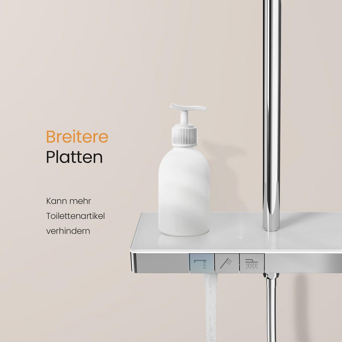 ÜBERKOPFBRAUSESET mit Thermostat Drei Wasserauslassmethoden Chrom - Chromfarben, Metall (13.5/106/44.6cm) - EMKE