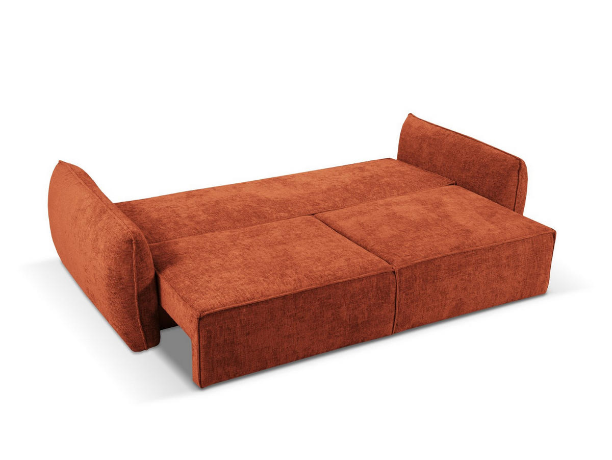 AUSKLAPPBARES-SOFA mit Bettkasten Kaelle aus Chenille-Stoff terrakotta 3 Sitzplätze - Terra cotta, Textil (97/91/244cm) - Micadoni
