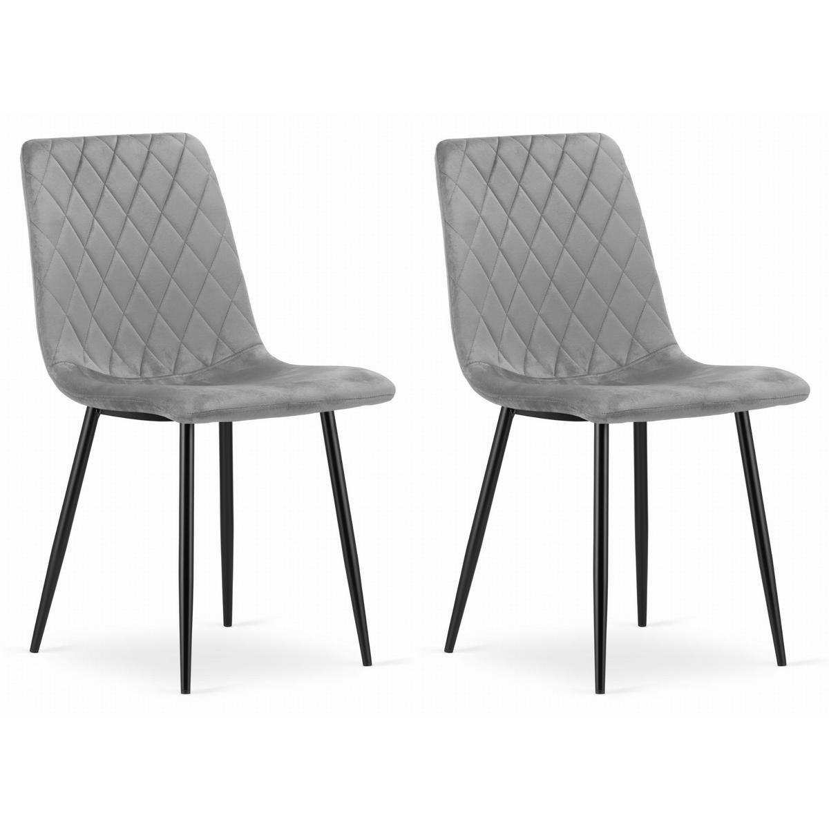 STUHL SCANNO 2-er Set, Grau, mit Samtstoff gepolstert - Hellgrau, Textil/Metall (45/89/53cm) - Komodee