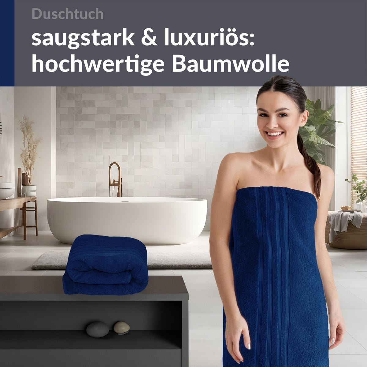 DUSCHTUCH London Marine Blau 2er Set 70x140 - Dunkelblau, Textil (70/140cm) - Lashuma