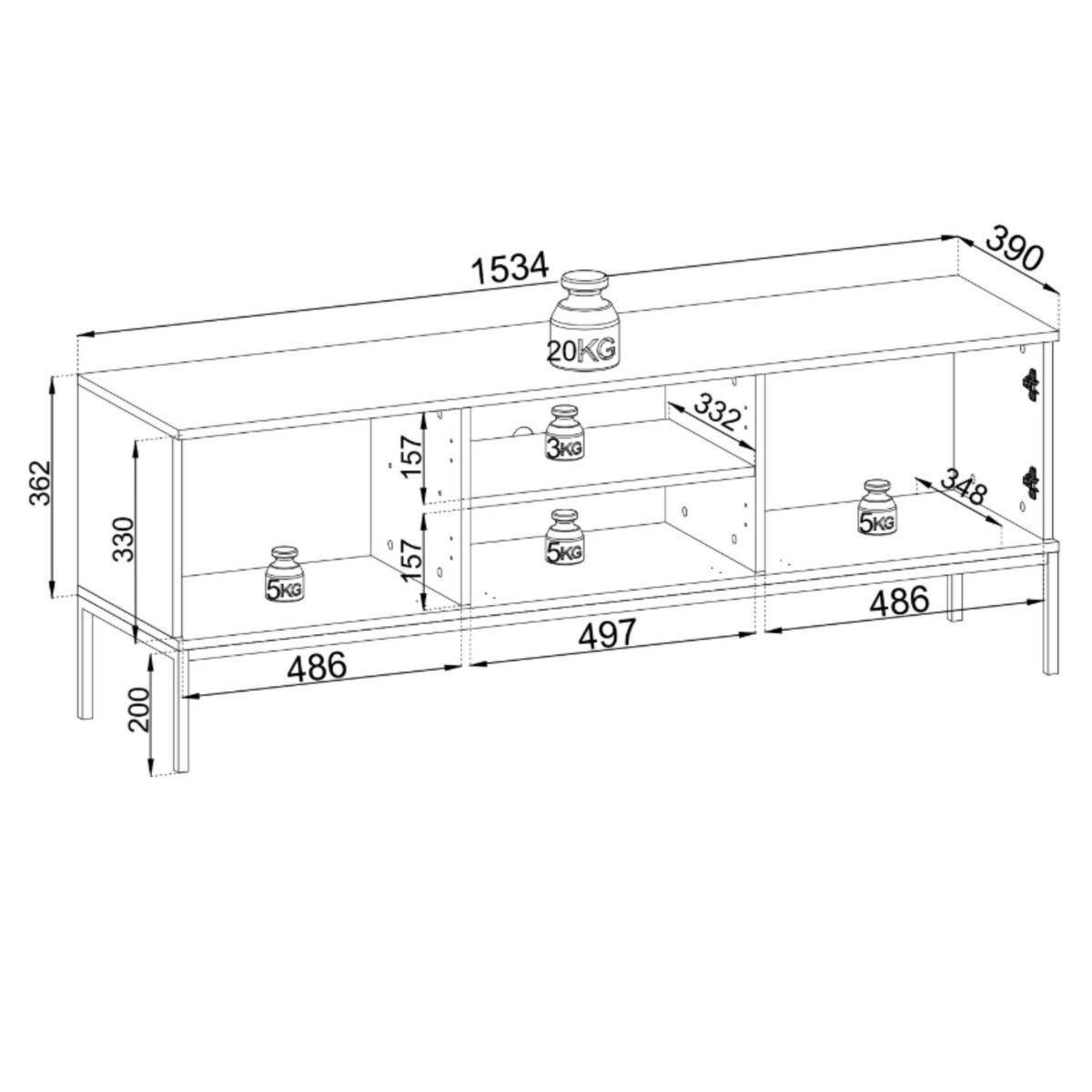 MODERNES Geriffeltes TV-Board LAGOS RTV3D (Schwarz, Eiche Wotan, LED, Metallfüße, Push to Open) - Eiche Wotan/Schwarz, Glas/Holz (154/56/39cm) - Ravio