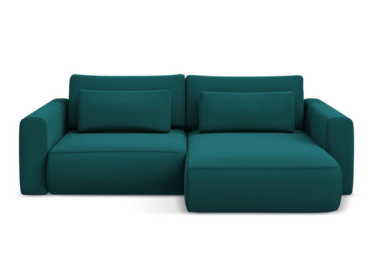 ECKSOFA mit Schlaffunktion Samt Stoff Blau - Blau/Petrol, Kunststoff/Textil (240/149cm) - Makamii