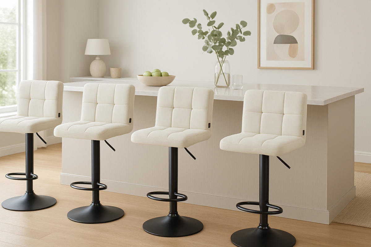 BARHOCKER 2er Set Peran Samt schwarz creme - Creme/Schwarz, Textil/Metall (46/114/47cm) - TPFLiving