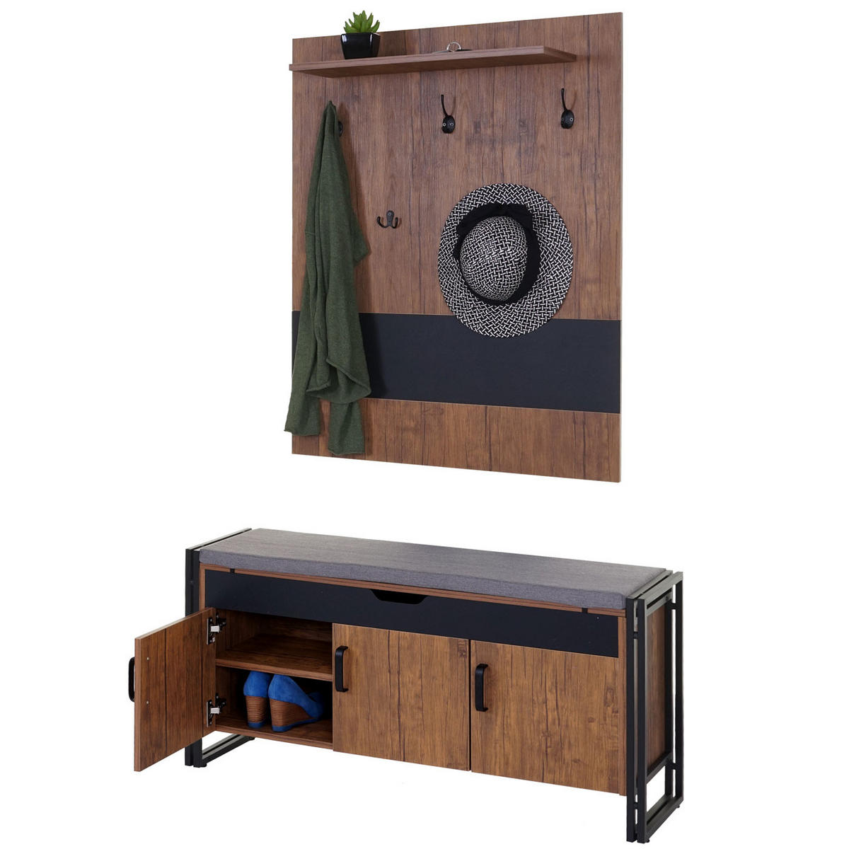 GARDEROBE MIT SITZBANK Holz - Braun, Holzwerkstoff (110/53/30cm) - MCW