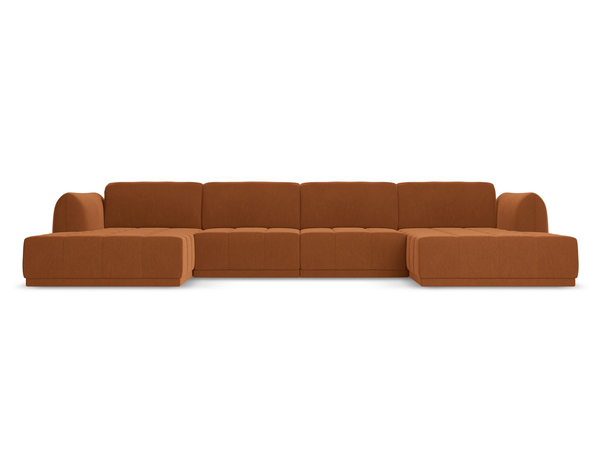 WOHNLANDSCHAFT Samt Stoff Orange - Terra cotta/Schwarz, Kunststoff/Textil (370/74/170cm) - Makamii