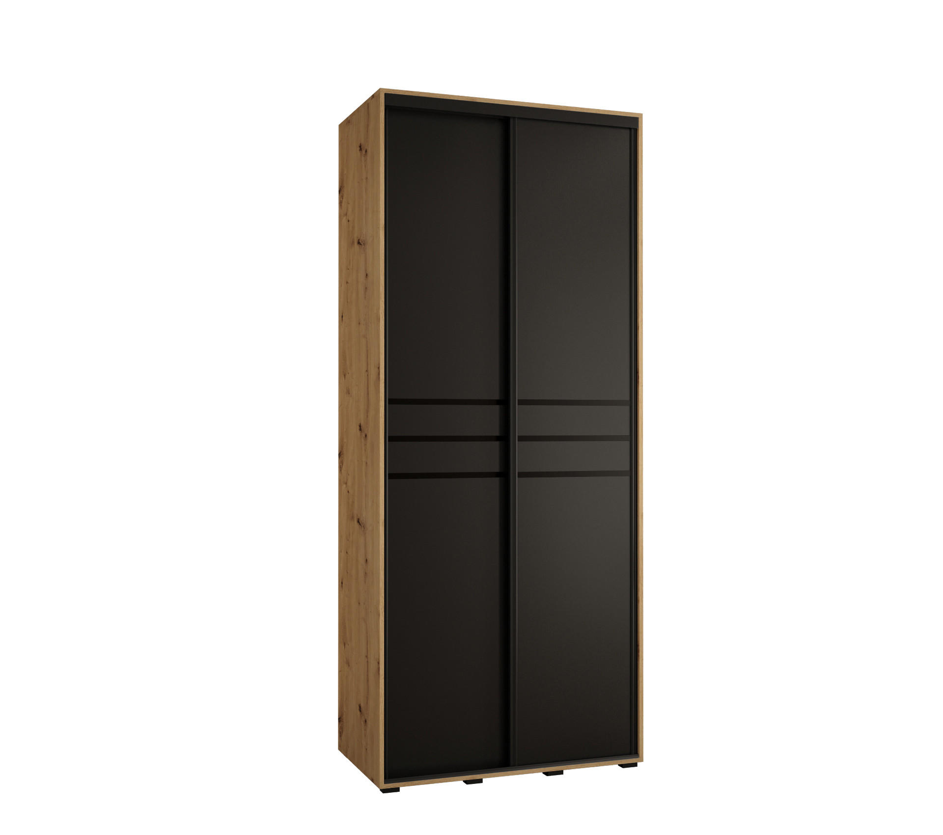 Abiks Möbel Schwebetürenschrank Eiche Artisan, Schwarz, Schwarz 110x235x45 cm