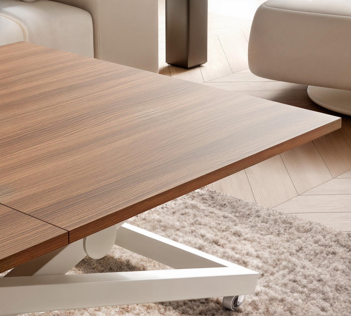 COUCHTISCH ARIA 120-160/80 cm, Höhenverstellbar, Kaschmir / Franklin-Nussbaum - Kaschmir/Nussbaumfarben, Holzwerkstoff/Metall (120/80/38cm) - Idohome