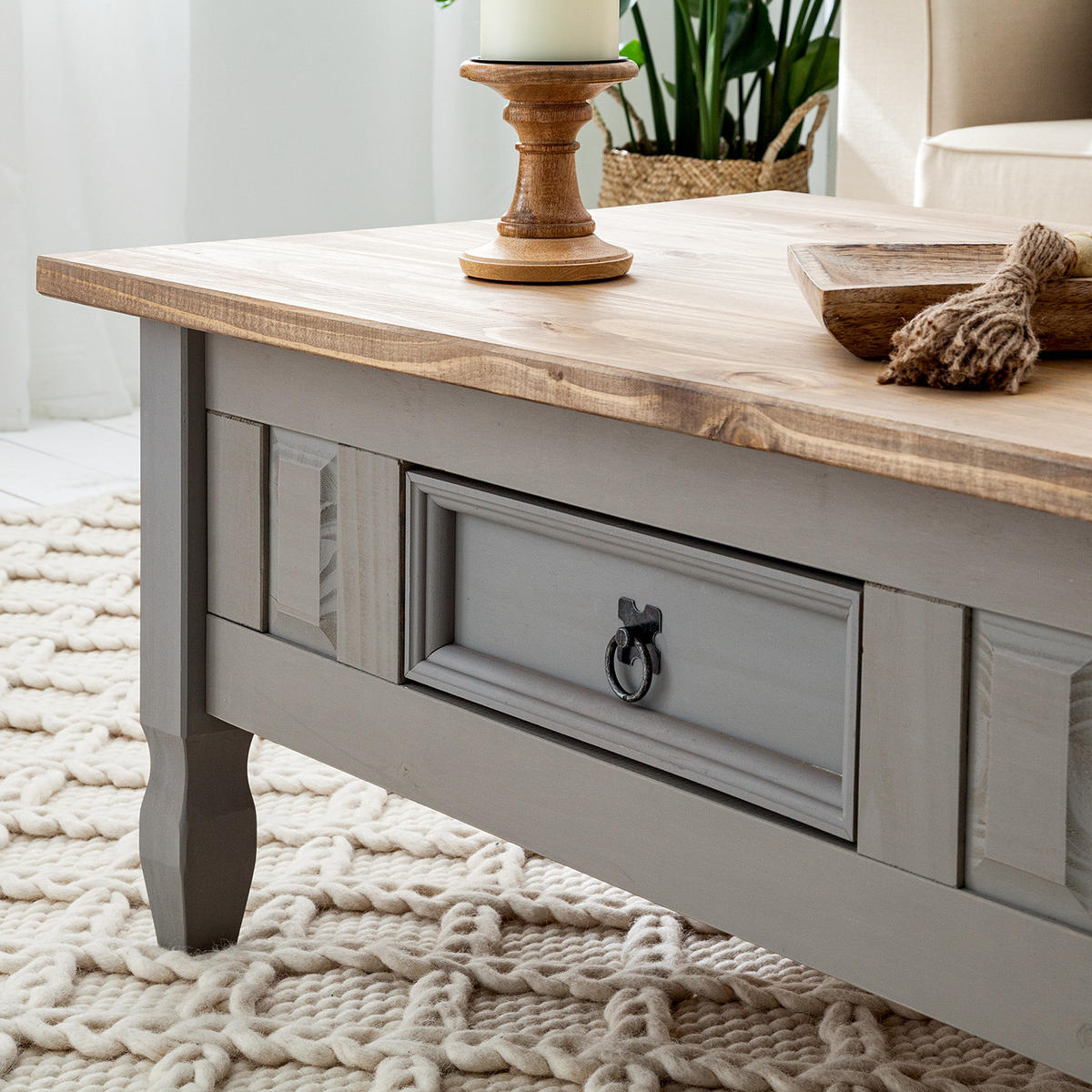HOME24 Couchtisch FINCA RUSTICA - Braun, Holz (60/100/46cm) - home24