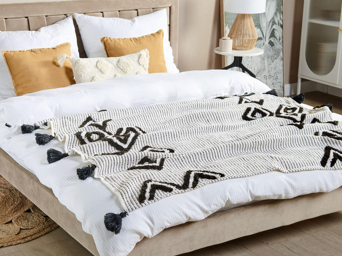 DECKE Weiß Saatli 130/150 cm - Weiß, Textil (130/150cm) - Beliani
