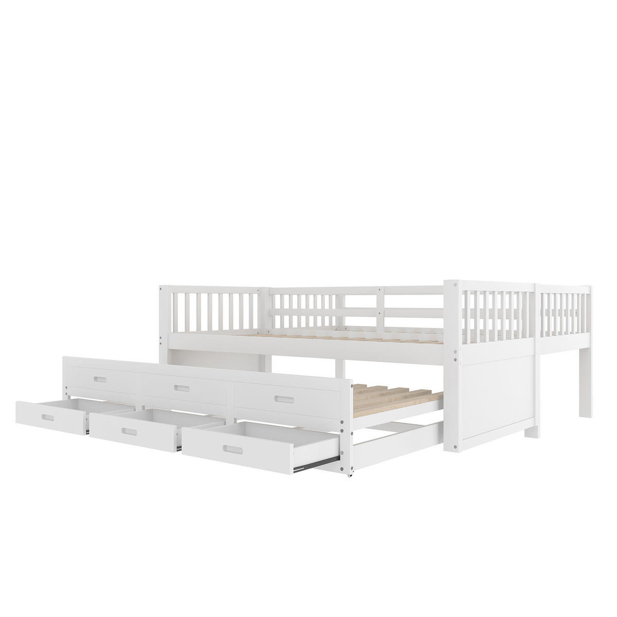 ETAGENBETT 90x200cm Weiß Kiefer MDF Ausziehbett 3 Schubladen - Weiß, Holz (90/200cm) - FLIEKS