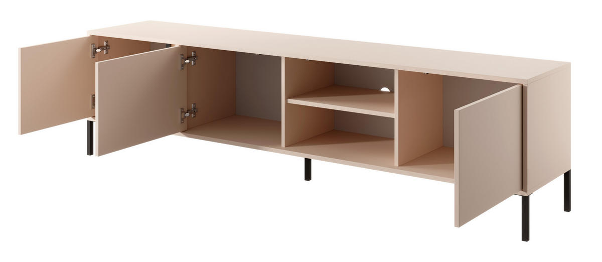 LOWBOARD Piemontesia 3T Beige 202,9/53,4/39,5 cm – mit Push-to-Open-Funktion - Beige/Schwarz, Holzwerkstoff/Metall (202.9/53.4/39.5cm) - AX Living