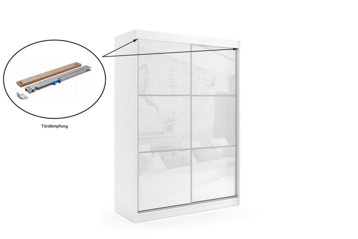 KLEIDERSCHRANK mit Lacobel-Schiebetüren und Aluminium-Leisten - VIVI - 160 cm Weiß - Weiß, Holzwerkstoff (160/216/61cm) - ALTDECOR