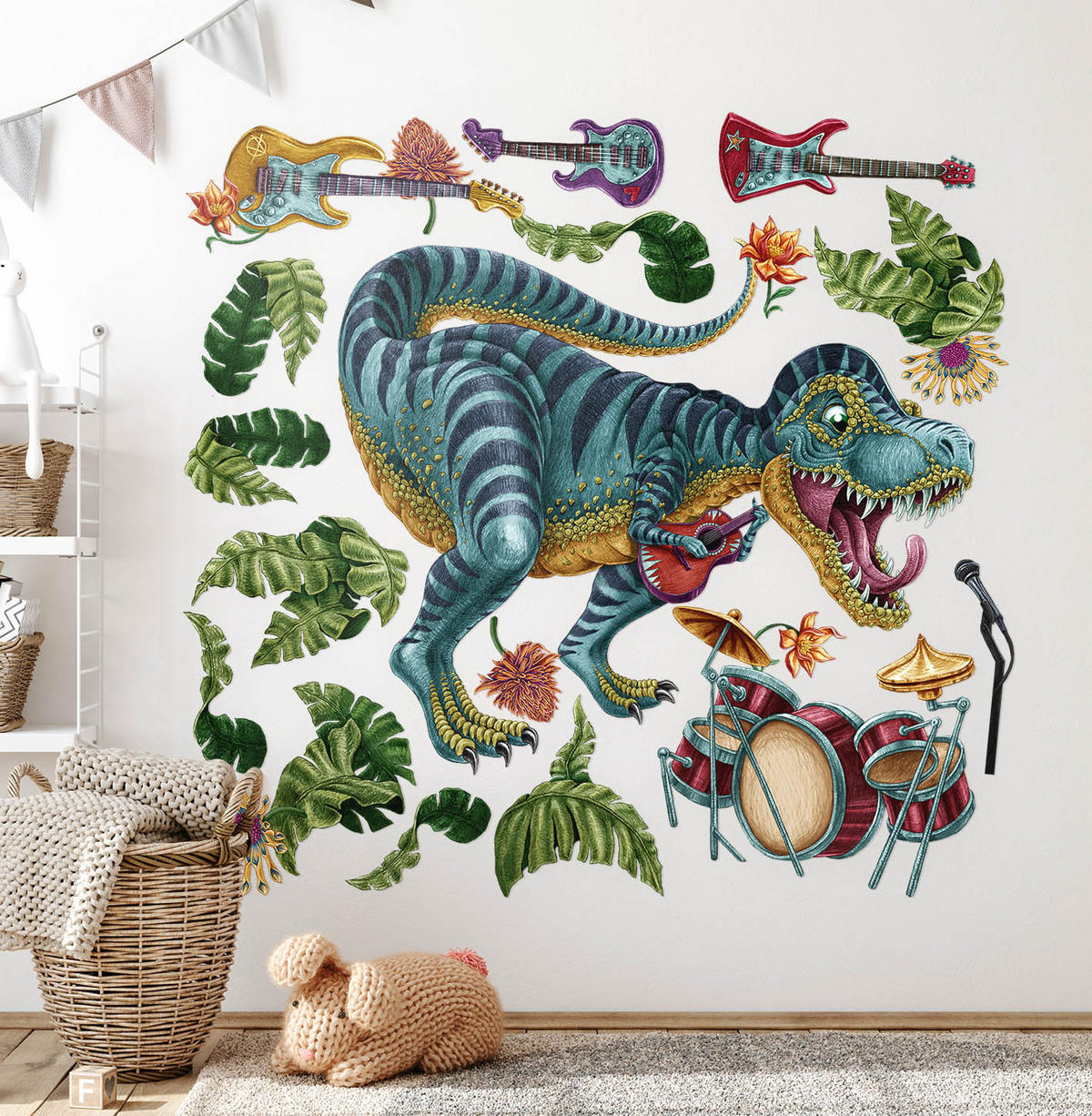 AUFKLEBER 130x193 cm Dinozaur Instrumente - Grün, Kunststoff (130/193/0.1cm) - TULUP