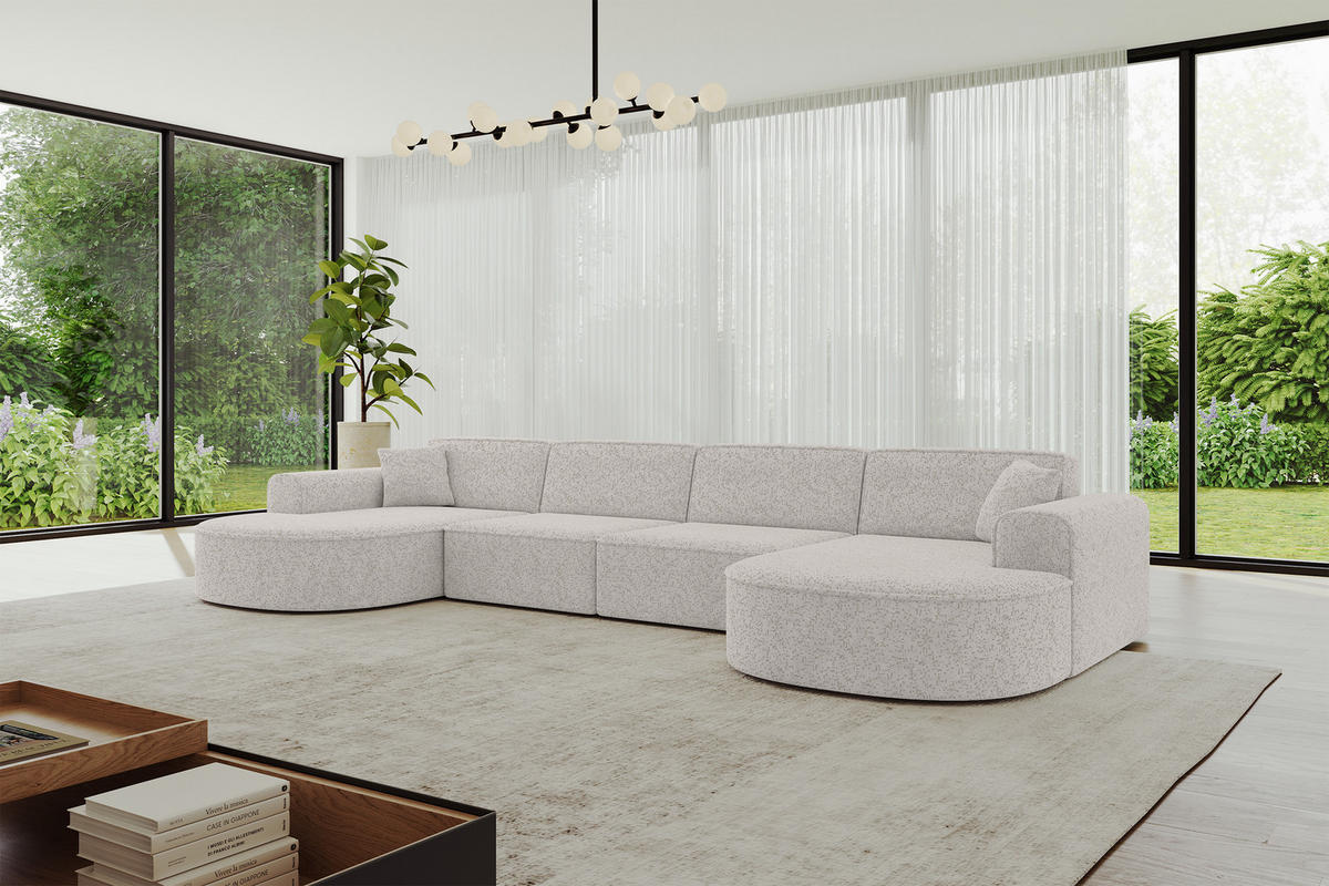 WOHNLANDSCHAFT MARI-U2 - 388x171x79 cm Hellgrau Tissu - Hellgrau/Schwarz, Holzwerkstoff/Kunststoff (388/79/171cm) - ALTDECOR