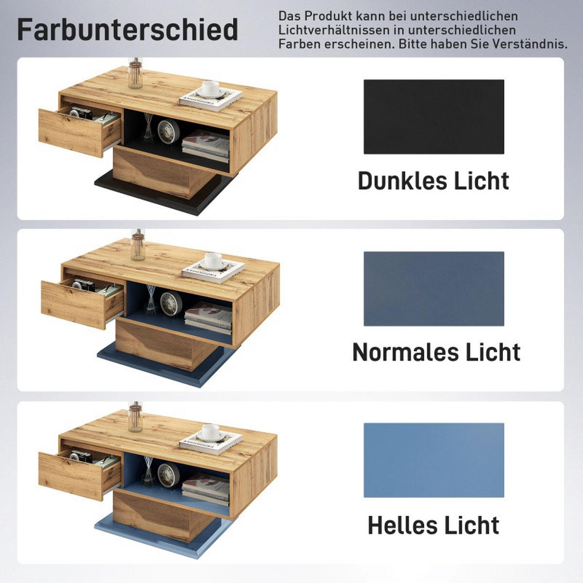 COUCHTISCH Eiche 100x60x47 cm mit Griffloser Schublade, Doppelseitigem Stauraum, Wohnzimmer - Naturfarben, Holz (60/100/47cm) - PARAFTA HOME