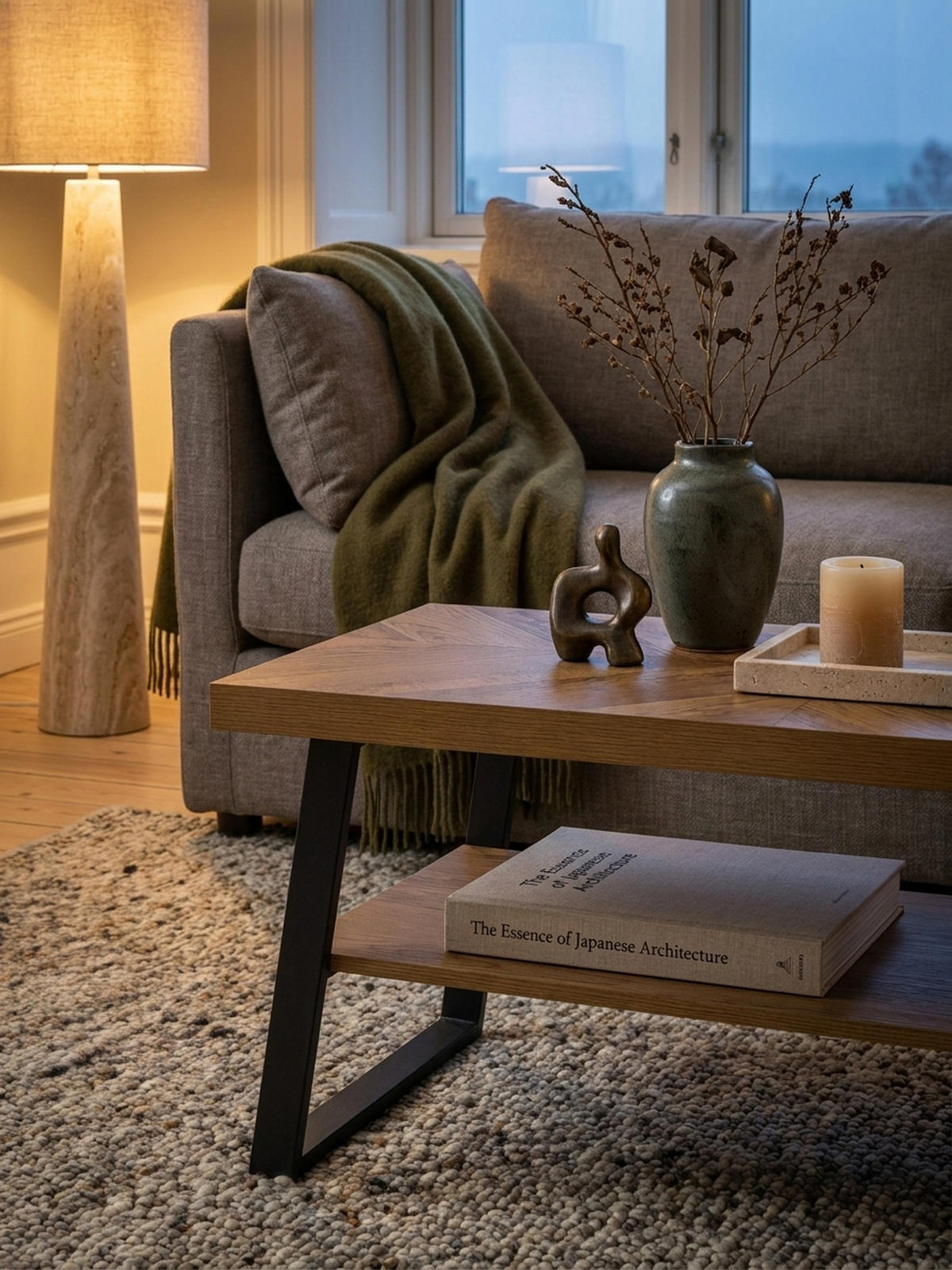 COUCHTISCH Braun Fischgrät-Muster 100x40x41cm mit Ablage und Metallgestell - Schwarz/Braun, Holz/Metall (40/100/41cm) - KADIMA DESIGN