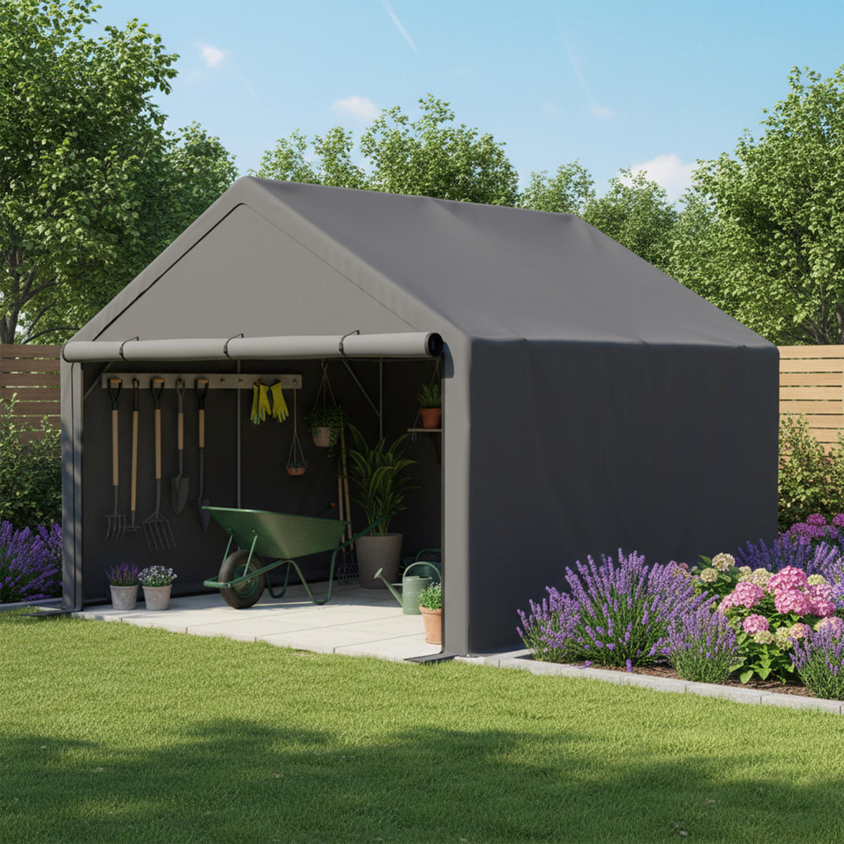 KLEINGARAGE aus Metall 305x296x233 cm in Grau mit Rolltor - Grau, Metall (296/233/305cm) - Modfu