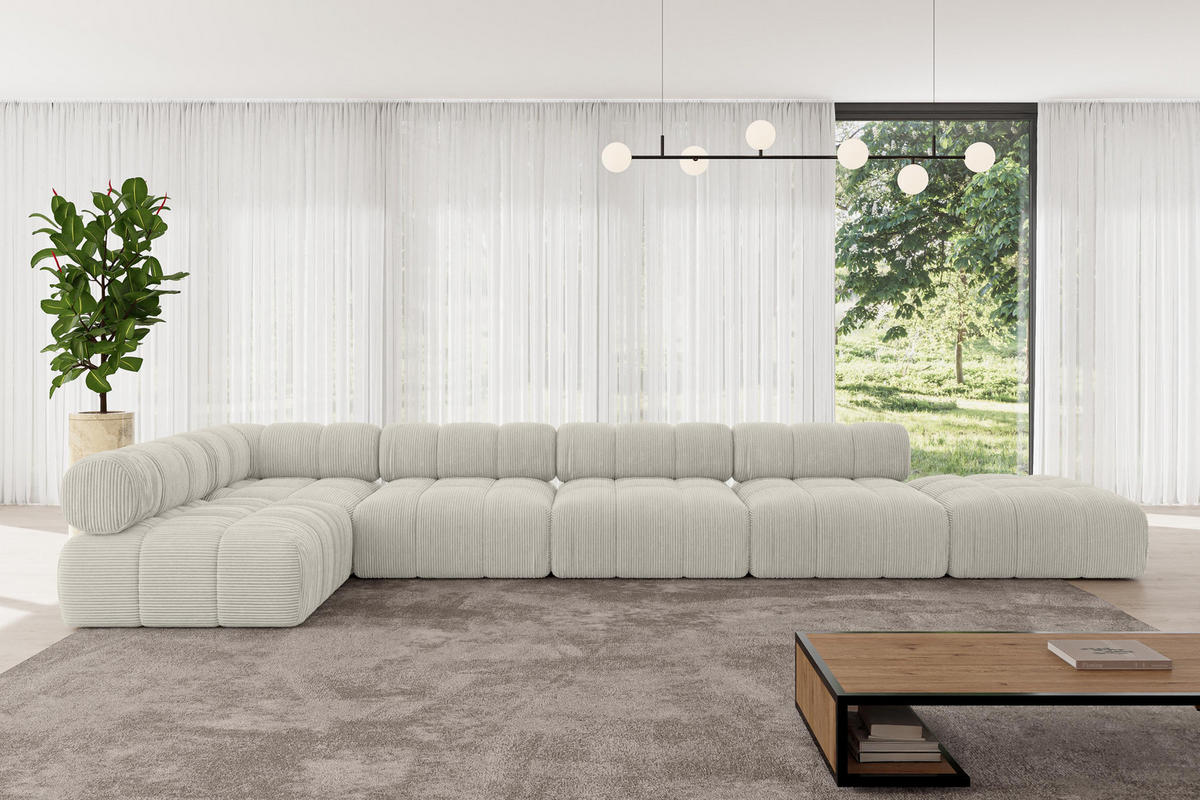 ECKSOFA modulares Sofa Favio-L3 - 475x190x70 cm Creme Cord - Hellgrau/Creme, Holzwerkstoff/Textil (475/190cm) - ALTDECOR