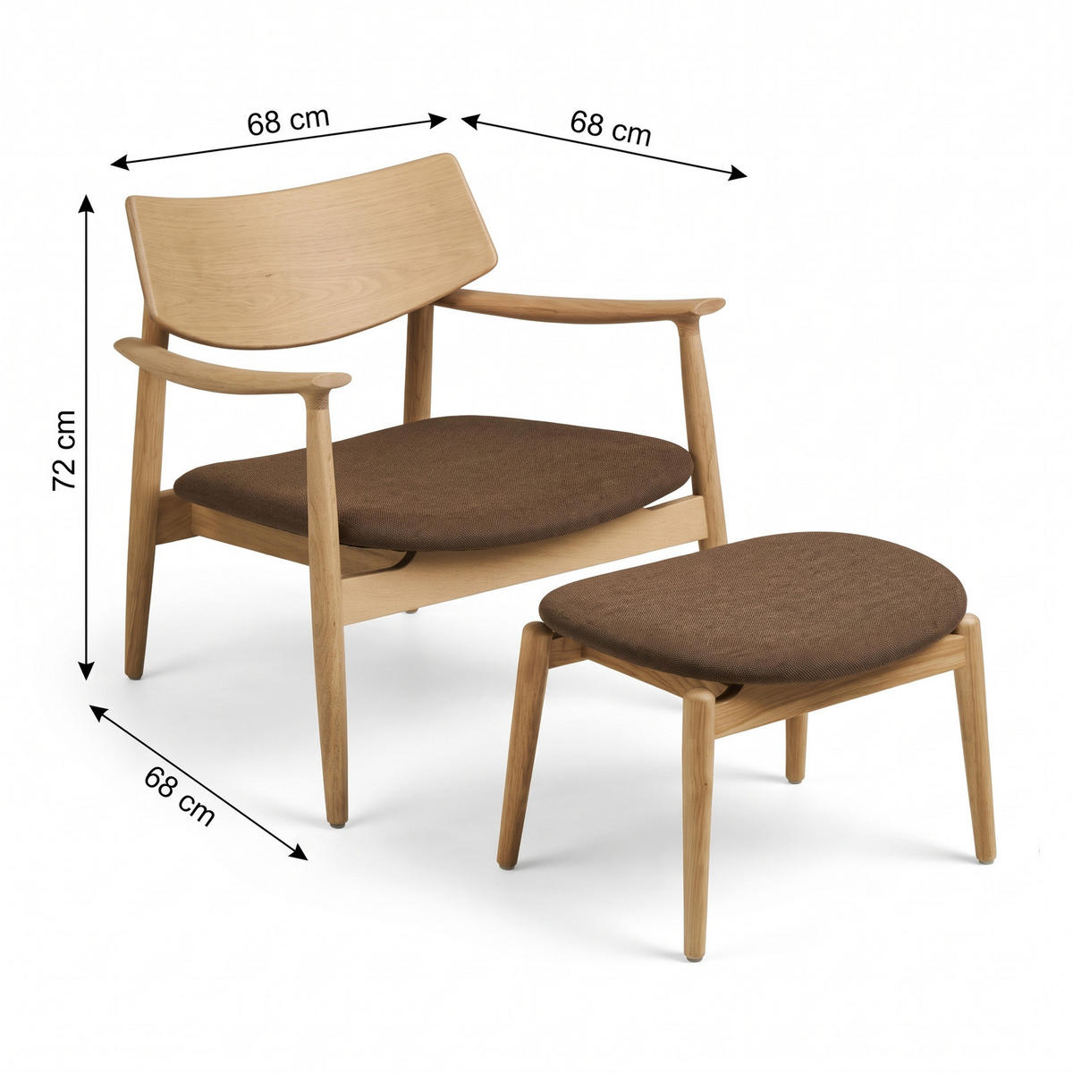 FÅTÖLJ Gina 68 x 68 x 72 cm – ekfärgad - Ekfärgad, Trä/Textil (68/72/68cm) - ebuy24