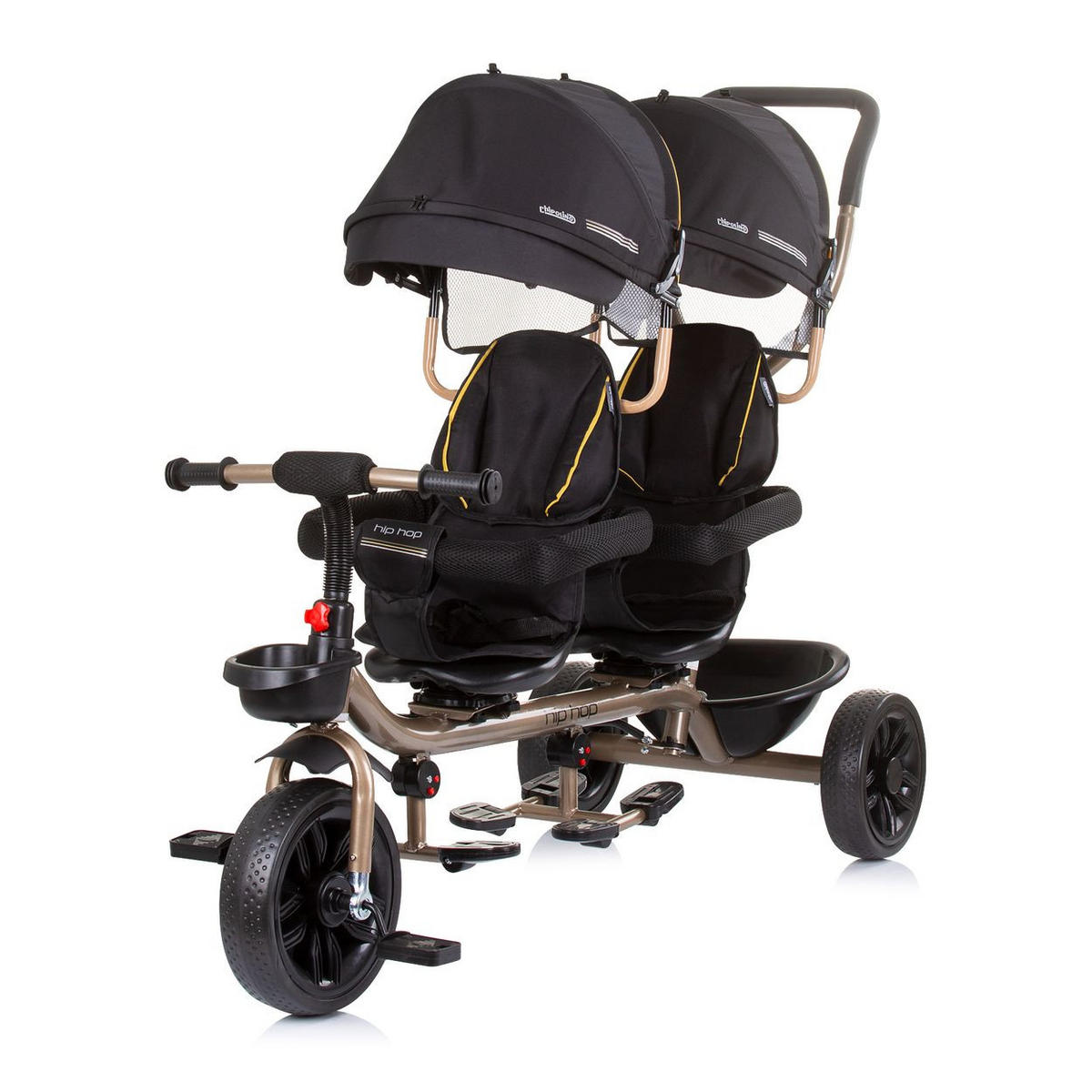 ZWILLINGSDREIRAD Hip Hop schwarz zwei Kinder, bis 40 kg, Sitze 360° drehbar - Schwarz, Metall (131/49/95cm) - Chipolino