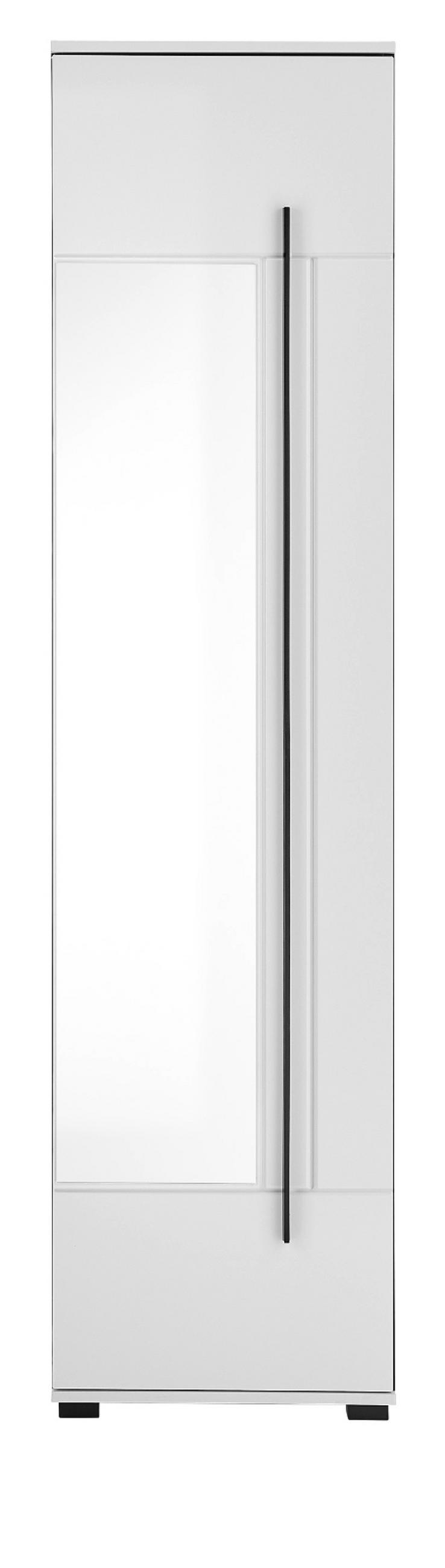 SCHUHSCHRANK weiß Hochglanz 50 x 200 cm, Garderobenschrank mit Spiegel - Weiß Hochglanz/Schwarz, Glas/Holzwerkstoff (50/200/39cm) - Furn.Design