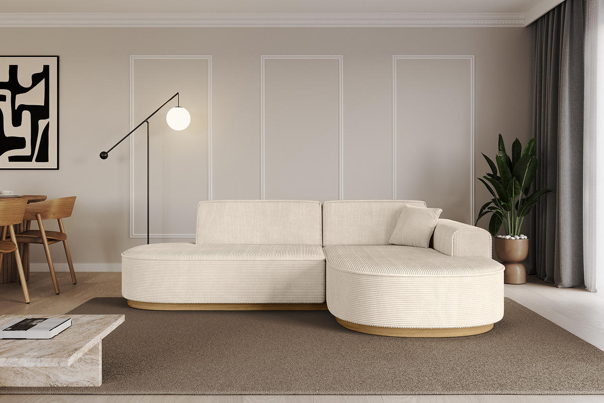 ECKSOFA Ottomane Rechts MARI-L1-v2 - 243x171x83 cm Beige Cord - Beige, Holzwerkstoff/Textil (171/243cm) - ALTDECOR