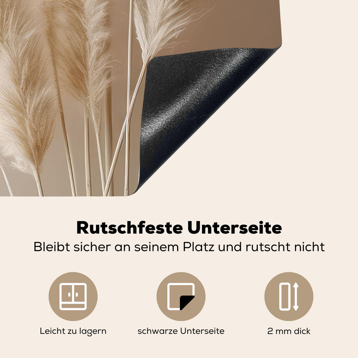 HERDABDECKPLATTE Pampasgras - Federn - Pastell - Weiß 77x59 cm - Creme, Kunststoff (77/0.2/59cm) - MuchoWow
