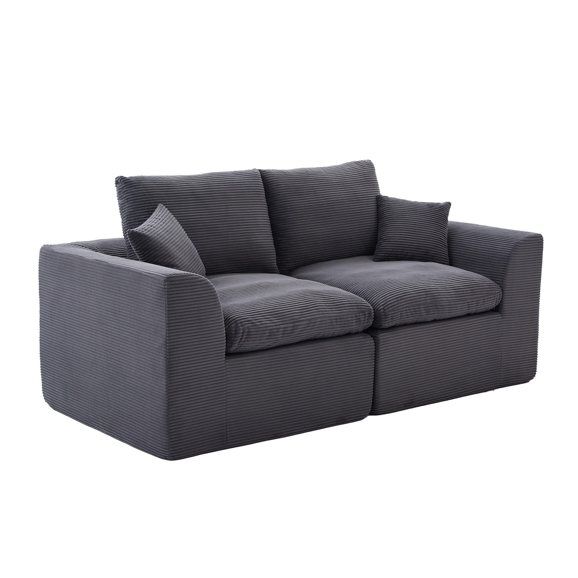2-SITZER-SOFA XXL aus Cord mit Federkern-Polsterung Montagefrei - Dunkelgrau, Textil (204/84/102cm) - Urban Meuble
