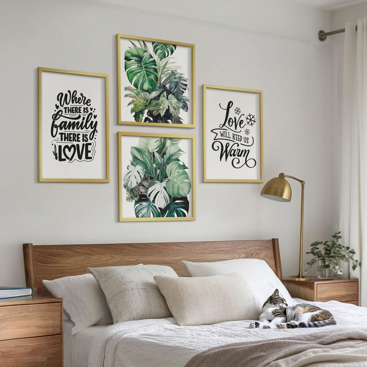 BILDER SET 4er Set - 50x50 cm & 40x60 cm Goldrahmen - Familie liebt Zuhause Aquarell - Goldfarben, Kunststoff (50/50cm) - TULUP