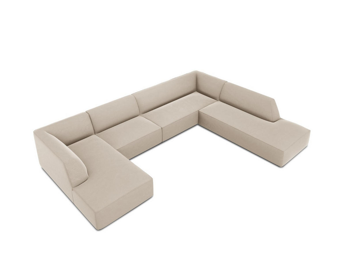 PANORAMASOFA rechts Ruby aus Samt beige 7 Sitzplätze - Beige, Textil (273/69/366cm) - Micadoni