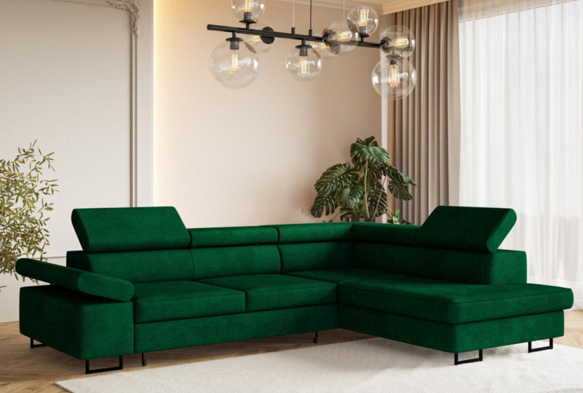 ECKSOFA Flaschengrün ALEX Mit Verstellbaren Kopfstützen Rechts - Grün, Textil (203/274cm) - Sepro Meble