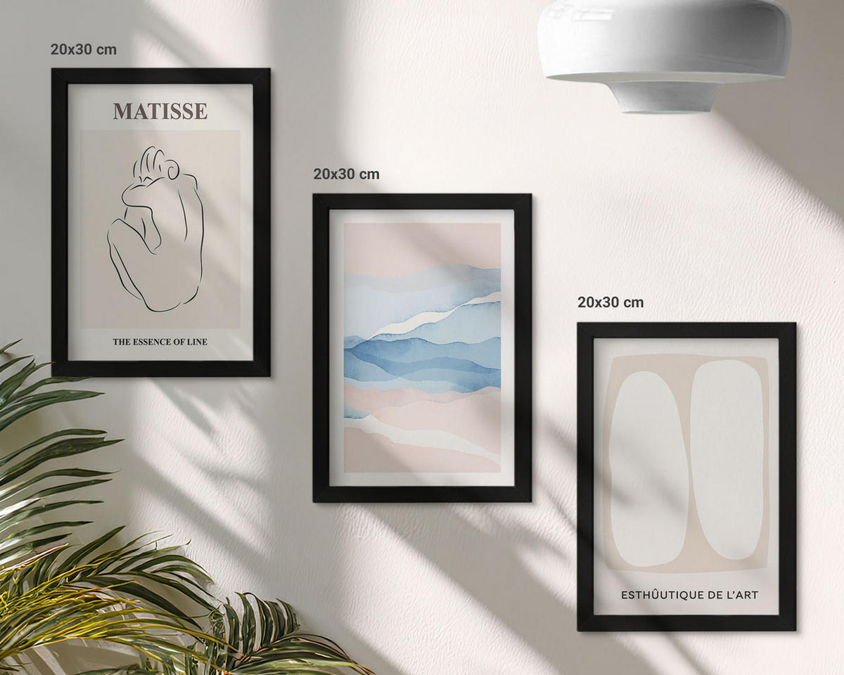 WANDBILDER 3er-Set - 20x30 cm Schwarzer Rahmen - Matisses abstrakte Formen - Schwarz, Kunststoff (20/30cm) - ArtPrintCave