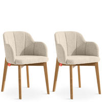 POLSTERSTUHL LONIS Esszimmerstühle 2er Set - Eichefarben/Beige, Holz/Textil (55/82/54cm) - KONSIMO®