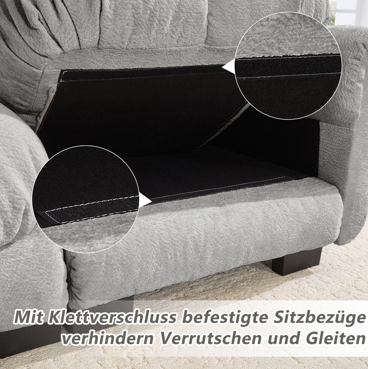 SOFA 330/149/90 cm in Hellgrau aus Chenille mit modularer Ottomane - Hellgrau, Textil (149/90/330cm) - Flora Grace