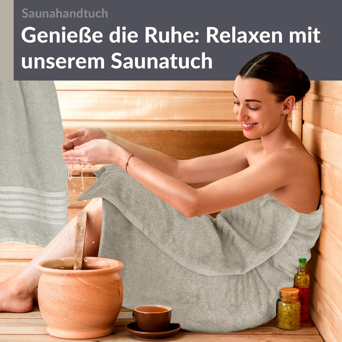 SAUNATUCH 80x200 cm 2er Set London Kiesel Grau - Sandfarben, Textil (80/200cm) - Lashuma