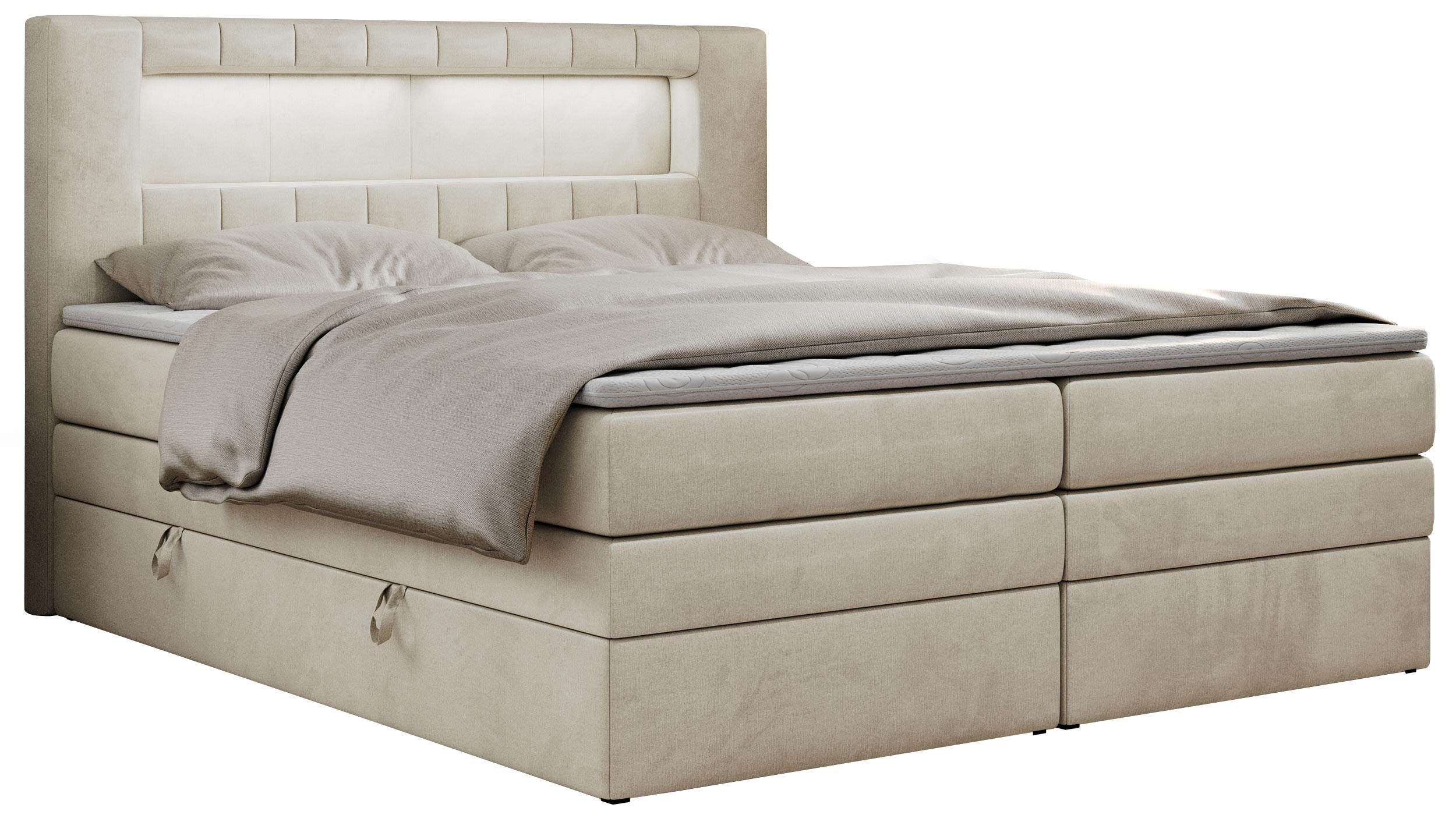 BOXSPRINGBETT GOLD-5 KING LED 180/200 Beige Velvet - H3 - Beige, Holz/Textil (180/200cm) - MKS