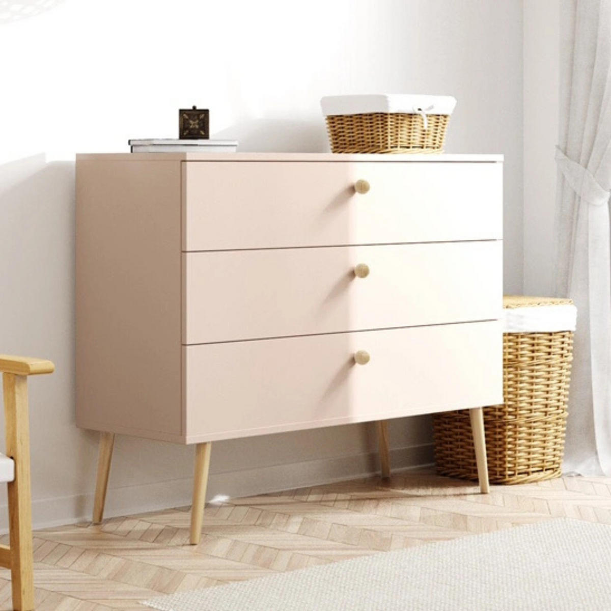KOMMODE NATURA, 100 cm, Beige Macchiato, mit 3 Schubladen - Beige, Holz (100/85/41cm) - Excellent Home