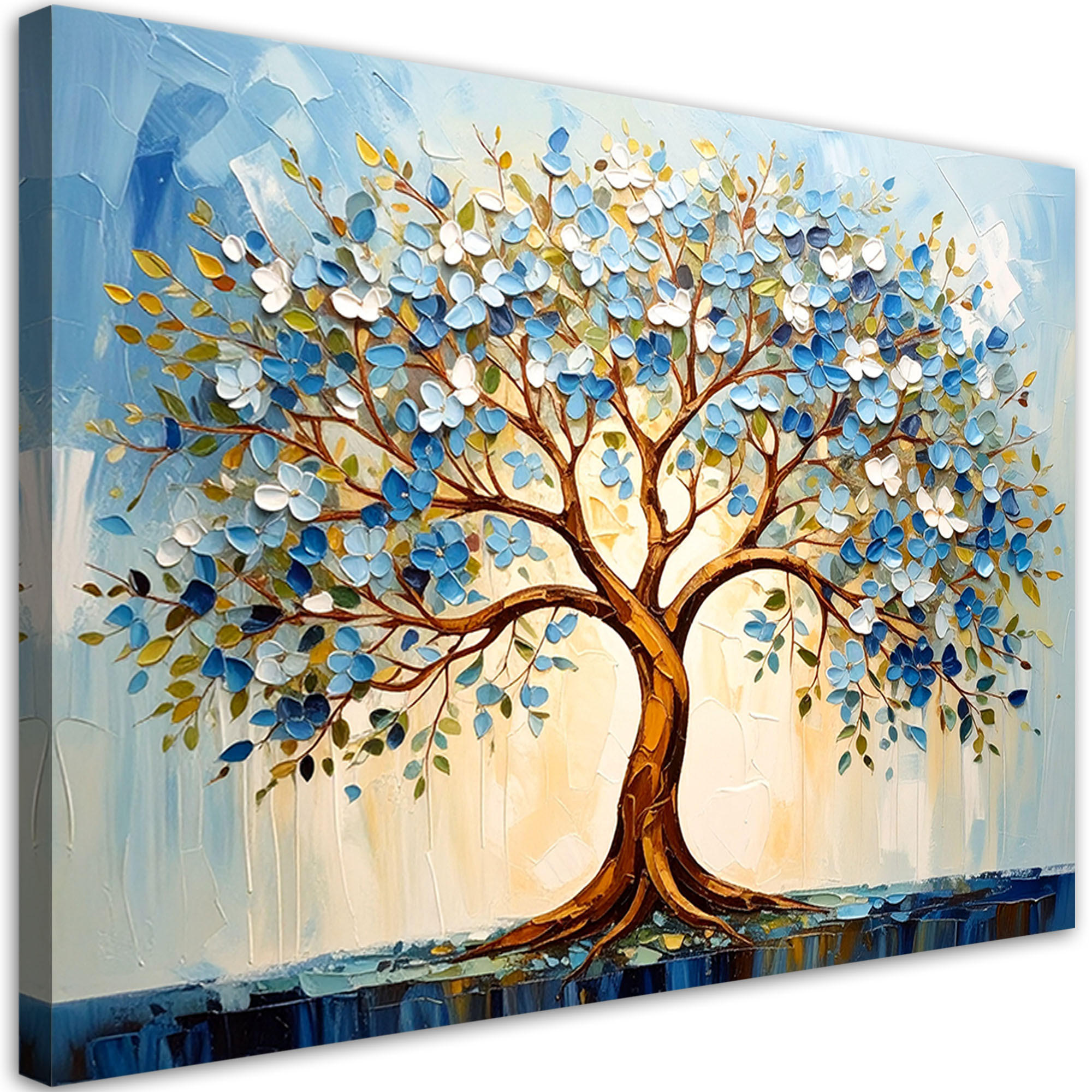 LEINWANDBILD 3D Blauer Baum des Lebens Blumen Abstraktion 120x80cm - Blau, Textil (120/80cm) - Feeby