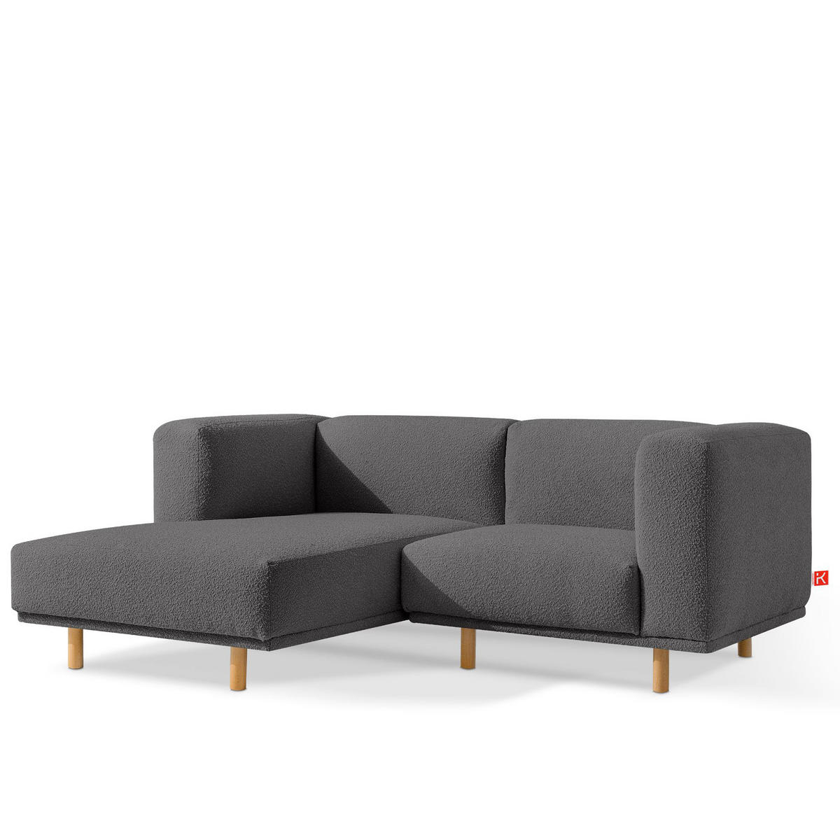 ECKSOFA-LINKS FOSERO, Bouclé - Dunkelgrau/Buchefarben, Holz/Holzwerkstoff (204/155cm) - KONSIMO®