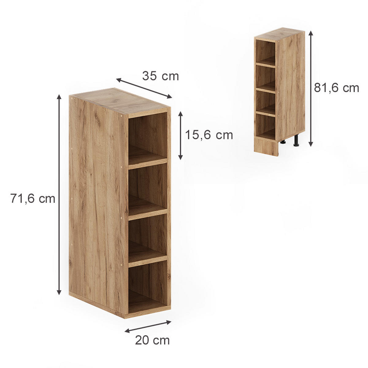 SKLADIŠČNA POLICA Rula, Zlati hrast z močjo, 20 x 81.6 cm - medeni hrast, leseni material (20/350/35cm) - Vicco