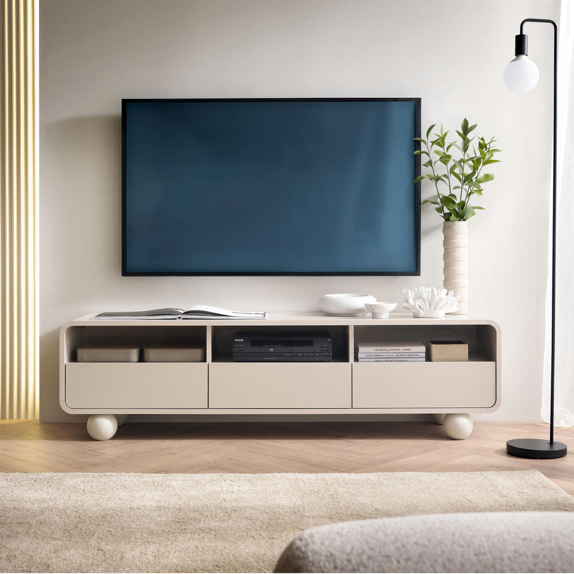 LOWBOARD TV KAMLOOPS RTV1-3S Abgerundeter Korpus, Kaschmir - Kaschmir, Holz/Holzwerkstoff (160/44/39cm) - Komodee