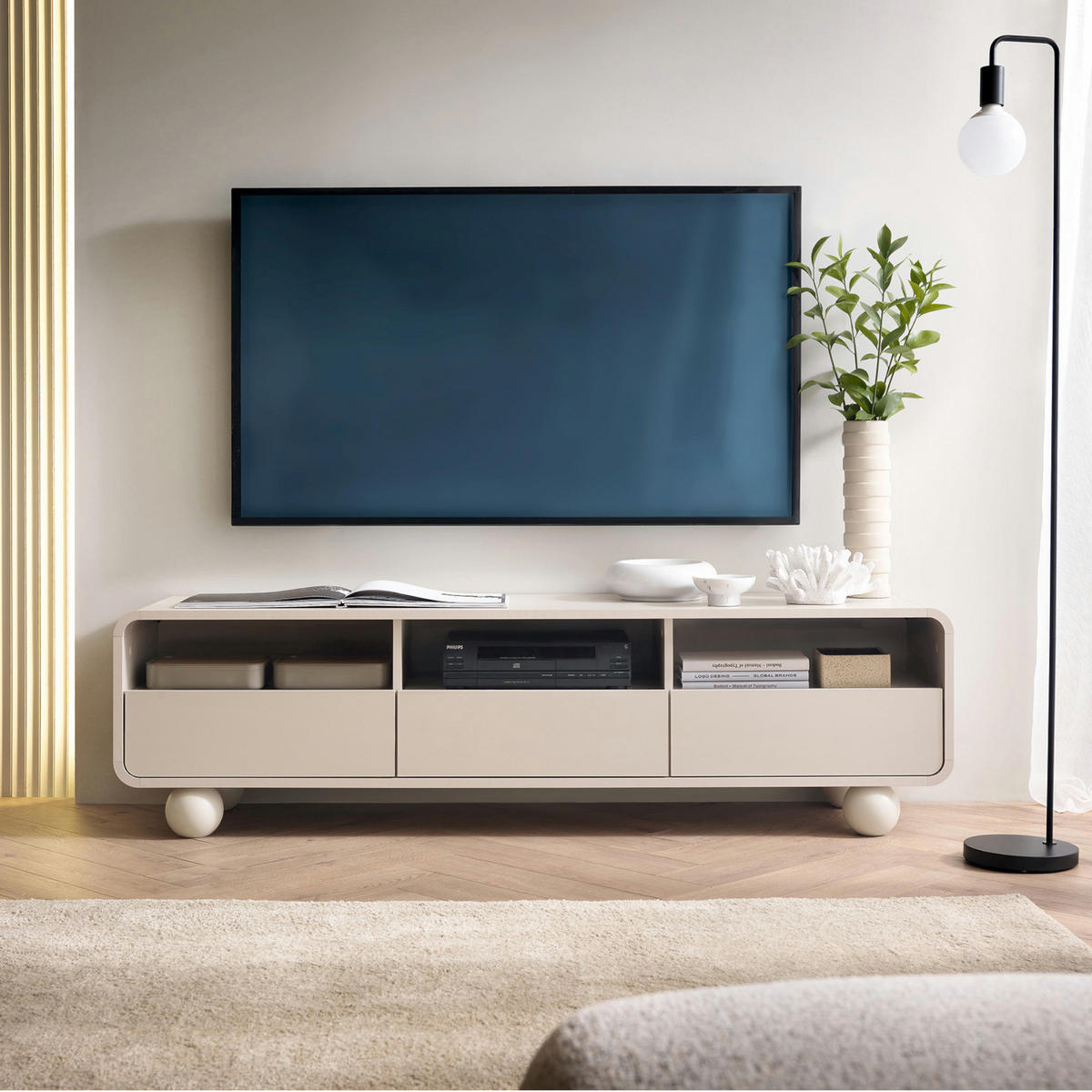 LOWBOARD TV KAMLOOPS RTV1-3S Abgerundeter Korpus, Kaschmir - Kaschmir, Holz/Holzwerkstoff (160/44/39cm) - Komodee