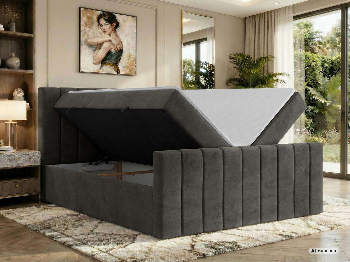 BOXBETT ALVER DUO 200/200 - Dunkelgrau Velvet - Topper T25 - H4 - Dunkelgrau/Schwarz, Kunststoff/Textil (200/200cm) - MKS