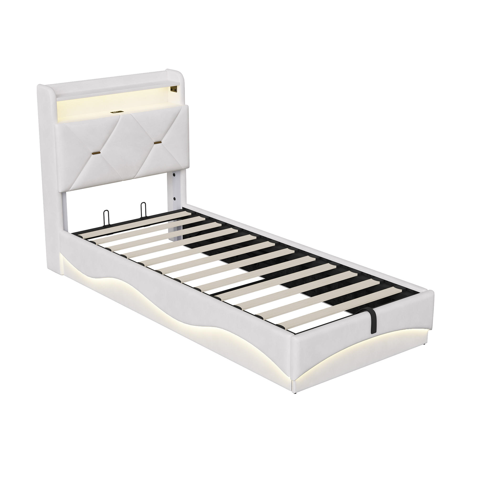 POLSTERBETT 90/200 cm Beige mit Bettkasten und LED-Beleuchtung - Beige, Holz (90/200cm) - SHOPENTRA