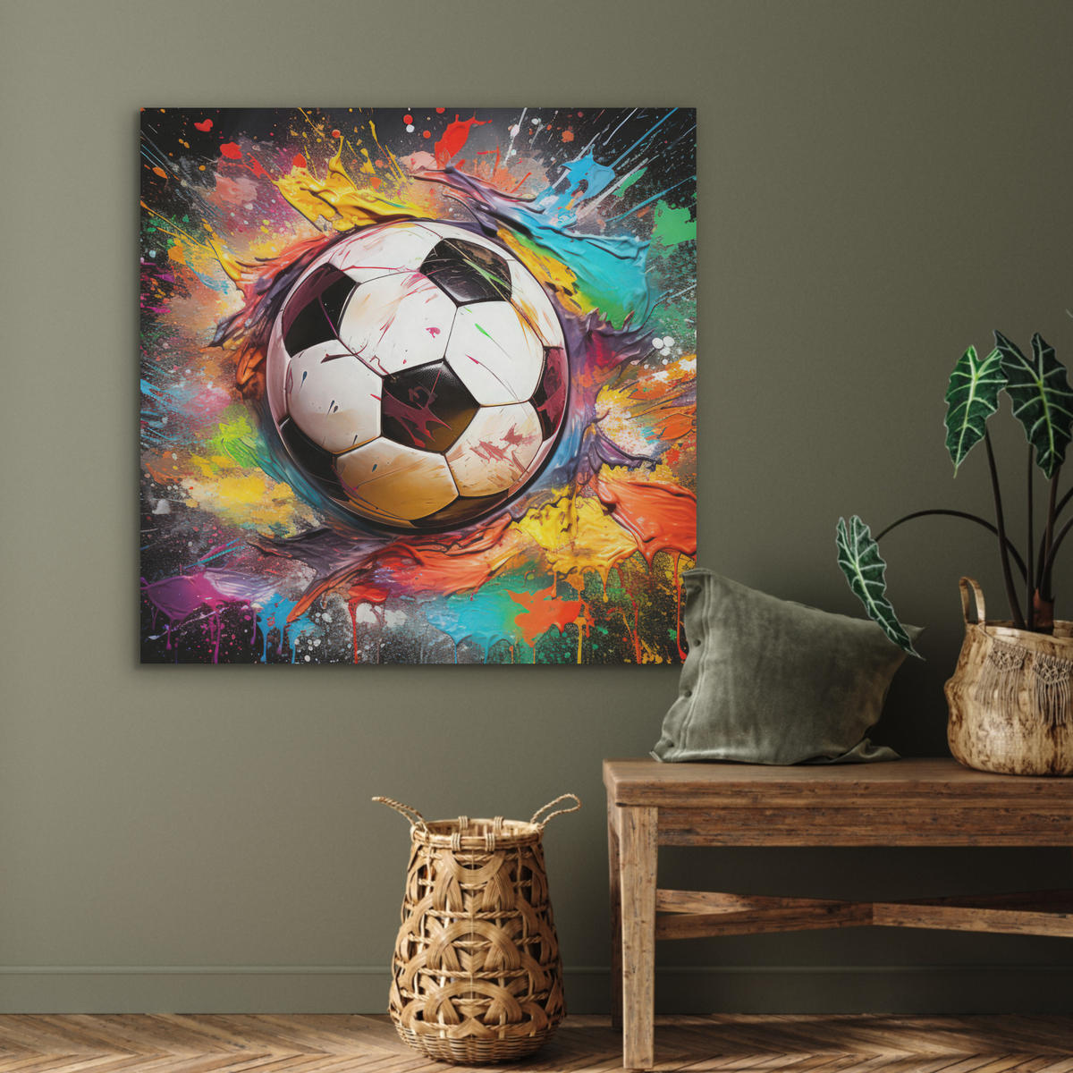 AKUSTIKPANEEL Fußball - Farbe - Farben - Schwarz - Weiß 90x90 cm - Weiß, Textil (90/0.9/90cm) - MuchoWow
