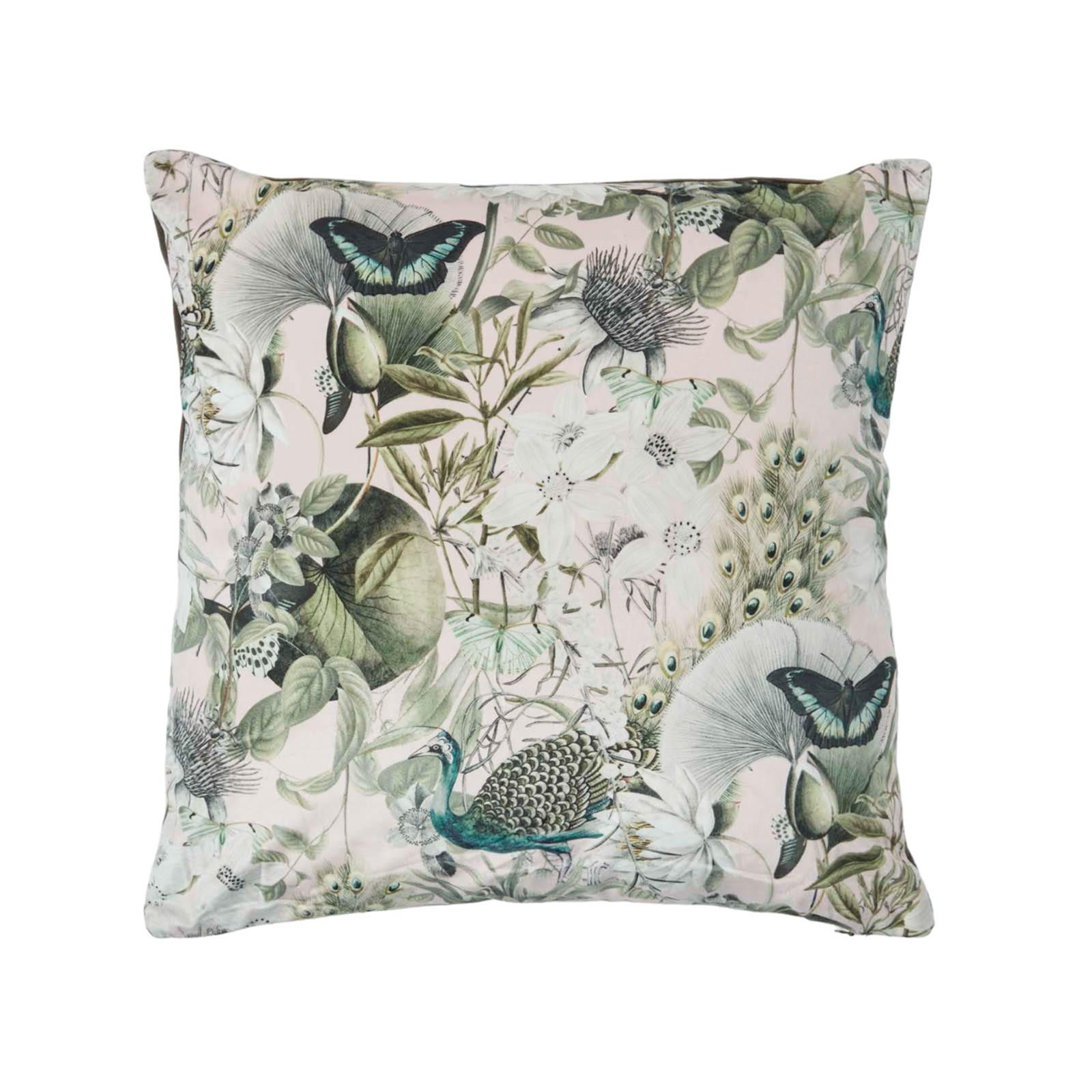 KISSENHÜLLE Butterfly Garden – Samt grau-rosa 46/46 cm - Rosa, Textil (46/46cm) - Homescapes
